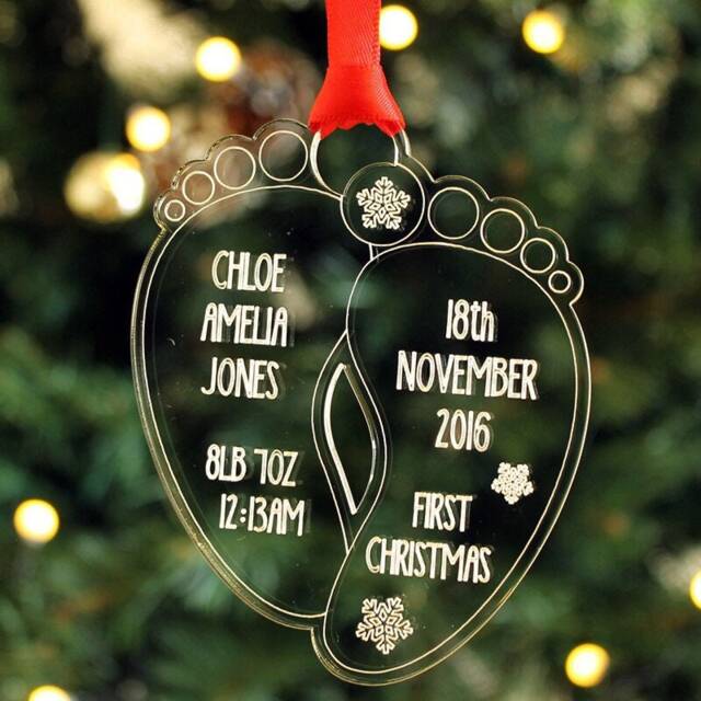 Personalised Baby's First Christmas Bauble Footprint Acrylic Ornament - image 1