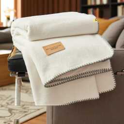 Ultra Soft Warm Lightweight Bed Sofa Throw, Neutral Cozy Home Gift For Her & Himwool Minimalist Blanket, Winter Cover - thumbnail 2