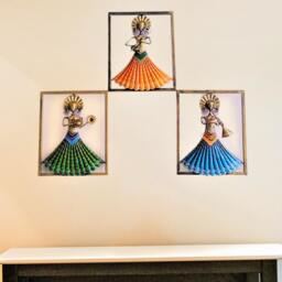 Indian Handmade Metal Wall Art Lady Musician, Home D??cor, Luxury Style Housewarming Gifts, Set Of 3 Pieces - thumbnail 2