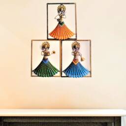 Indian Handmade Metal Wall Art Lady Musician, Home D??cor, Luxury Style Housewarming Gifts, Set Of 3 Pieces - thumbnail 4