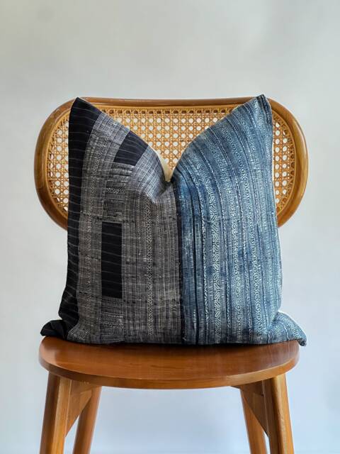 Indigo Neutral Tribal Hemp Hand Woven Natural Dye Color Lumbar Pillow Cover - image 1
