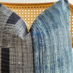 Indigo Neutral Tribal Hemp Hand Woven Natural Dye Color Lumbar Pillow Cover - thumbnail 2
