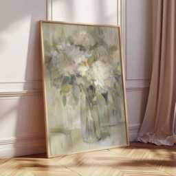Neutral Floral Wall Art Print, Hydrangea Vase Painting in Soft Beige Tones, Elegant Botanical Poster For Bedroom Or Living Room Decor - thumbnail 3