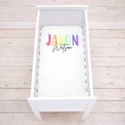 Personalised Custom Bedding Sheet, Cot, Crib, Toddler Bed, Princess Theme Nursery, Any Name, Rainbow Text, New Baby Gift, Decor - thumbnail 3