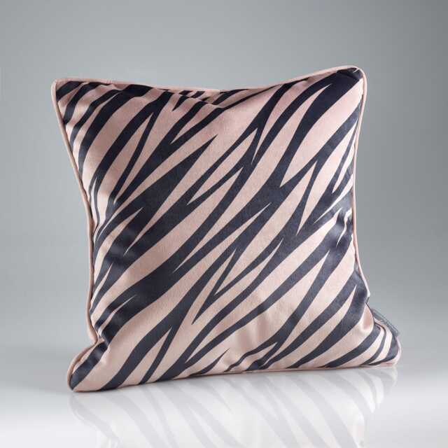 Zebra Print Velvet Cushion Rose Pink & Black, Feather Filled - image 1
