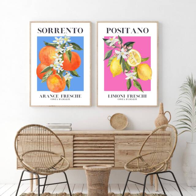 Citrus Fruit Print, Set Of 2 Italian Art Prints, Modern Art, Kitchen Wall Home Decor, Posters - image 1