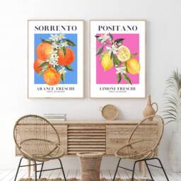 Citrus Fruit Print, Set Of 2 Italian Art Prints, Modern Art, Kitchen Wall Home Decor, Posters - thumbnail 1