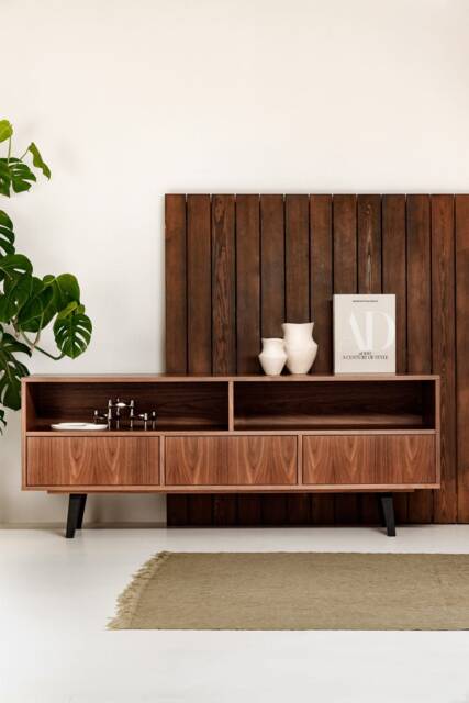 "Sideboard, Tv Cabinet, Bookshelf Sideboard, Walnut Veneer With 2 Shelves & 3 Drawers ""Grass" - image 1