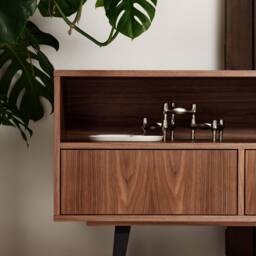 "Sideboard, Tv Cabinet, Bookshelf Sideboard, Walnut Veneer With 2 Shelves & 3 Drawers ""Grass" - thumbnail 3