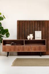"Sideboard, Tv Cabinet, Bookshelf Sideboard, Walnut Veneer With 2 Shelves & 3 Drawers ""Grass"