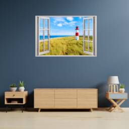 147 Wall Tattoo Window - Lighthouse North Sea in 5 Sizes Maritime Wall Decoration Mural Country House White Red - thumbnail 3