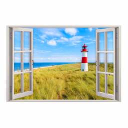 147 Wall Tattoo Window - Lighthouse North Sea in 5 Sizes Maritime Wall Decoration Mural Country House White Red - thumbnail 1