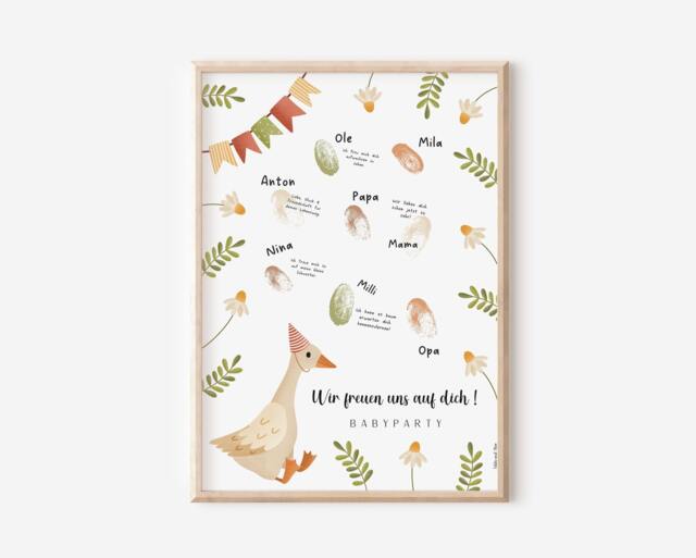 Baby Shower Guest Book Goose Poster Fingerprint - Decoration Keepsake - image 1