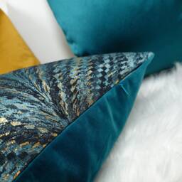 Luxury Teal & Gold Metallic Luxor Cushion Cover New Home Sofa & Bed Designer Handmade - thumbnail 4