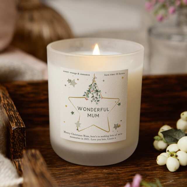 Personalised Christmas Candle Gift For Mum Star Label, Soy Wax, Custom Scent - image 1