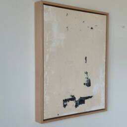 Wabi-Sabi Abstract Art Beige & Black Painting, Oak Wood Frame - 16x20 - thumbnail 2
