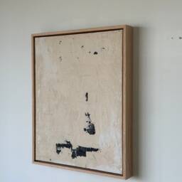 Wabi-Sabi Abstract Art Beige & Black Painting, Oak Wood Frame - 16x20 - thumbnail 3