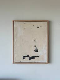 Wabi-Sabi Abstract Art Beige & Black Painting, Oak Wood Frame - 16x20 - thumbnail 1