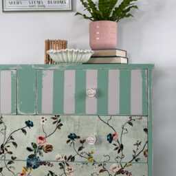 Handmade Chest Of Drawers, Painted in Green & Cream With A Colourful Floral Design - thumbnail 3