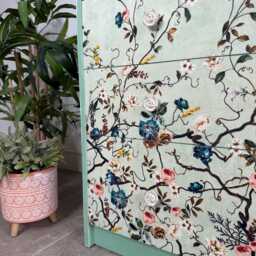Handmade Chest Of Drawers, Painted in Green & Cream With A Colourful Floral Design - thumbnail 4