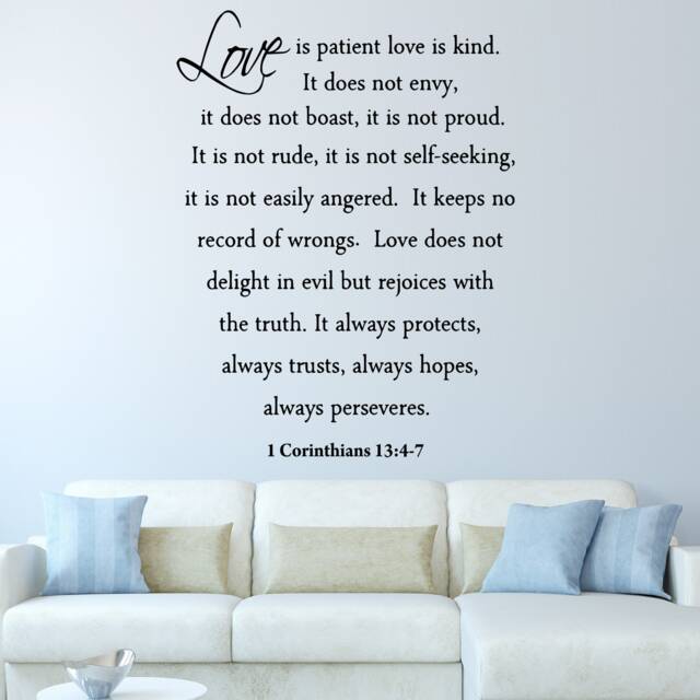 Love Is Patient, Kind Wall Decal 1 Corinthians 134-7 #2 Version Marriage Bible Quote Religious Vwaq-Lip2 - image 1