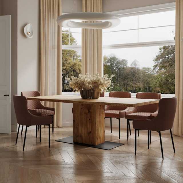 Hardwood Solid Oak Dining Table With Steel Base - Industrial Rustic Handmade Kitchen 046 - image 1