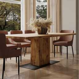 Hardwood Solid Oak Dining Table With Steel Base - Industrial Rustic Handmade Kitchen 046 - thumbnail 3