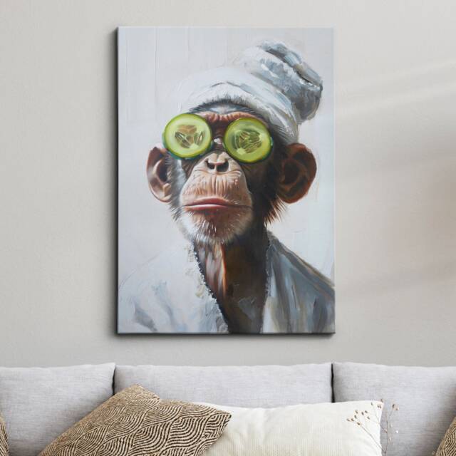 Monkey Beauty Care Towel Bath Tub Framed Poster Print & Canvas Wall Decor Art Oil Painting Bedroom Home Bathroom Animal Lover Gift - image 1