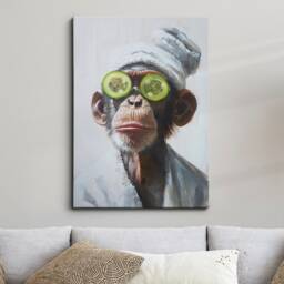 Monkey Beauty Care Towel Bath Tub Framed Poster Print & Canvas Wall Decor Art Oil Painting Bedroom Home Bathroom Animal Lover Gift