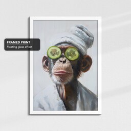Monkey Beauty Care Towel Bath Tub Framed Poster Print & Canvas Wall Decor Art Oil Painting Bedroom Home Bathroom Animal Lover Gift - thumbnail 3