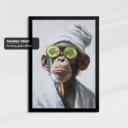 Monkey Beauty Care Towel Bath Tub Framed Poster Print & Canvas Wall Decor Art Oil Painting Bedroom Home Bathroom Animal Lover Gift - thumbnail 2
