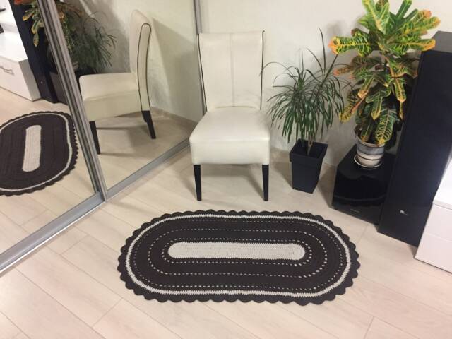 Brown Oval Rug, Crochet Carpet, Small Area Living Room Bedroom Kids Brown Mat, Brown-Beige Rug - image 1