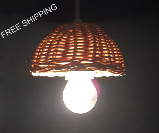 Small Rattan Pendant Light - Natural Woven Lampshade, 10cm Diameter - image 1