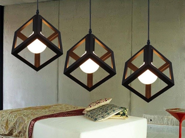 Iron Cube Pendant Light Fixture Hanging Cube Vintage Industrial Chandelier Light Modern Lighting Kitchen Aged Iron - image 1