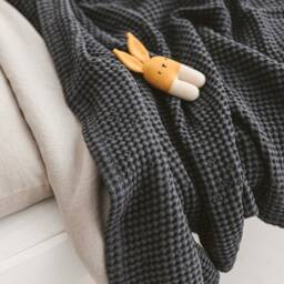 Linen Baby Blanket, White Waffle Throw, Nursery Kids Boy Blanket - thumbnail 3