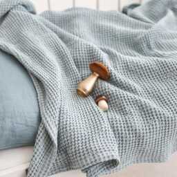 Linen Baby Blanket, White Waffle Throw, Nursery Kids Boy Blanket - thumbnail 4