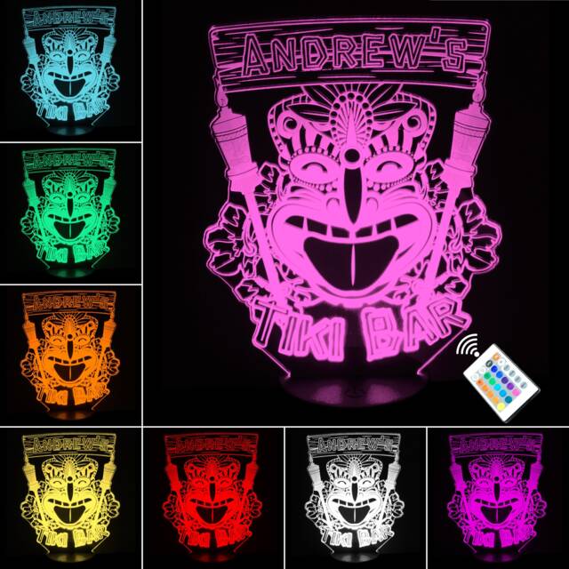 Personalised Led Neon Tiki Bar Sign Night Light. Tropical Beach Home Mancave Den Barware. Multi Coloured With Remote Control & Usb Cable - image 1