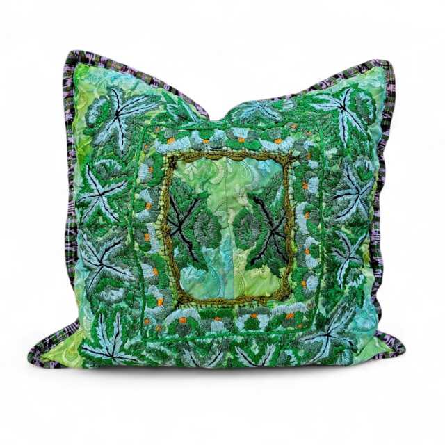 Green Huipil Cushion Cover Guatemalan Floral Mayan Boho Pillow - image 1