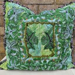 Green Huipil Cushion Cover Guatemalan Floral Mayan Boho Pillow - thumbnail 4