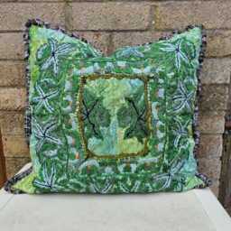 Green Huipil Cushion Cover Guatemalan Floral Mayan Boho Pillow - thumbnail 3