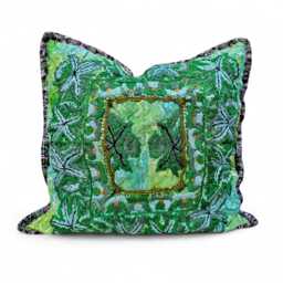 Green Huipil Cushion Cover Guatemalan Floral Mayan Boho Pillow - thumbnail 1