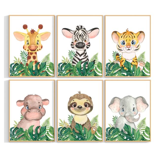 Safari Jungle Animals Nursery Decor, Prints, Set, Baby Wall Art, Theme, Elephant Giraffe Zebra - image 1