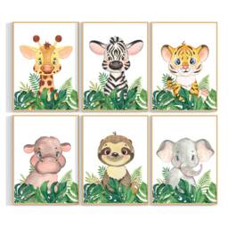 Safari Jungle Animals Nursery Decor, Prints, Set, Baby Wall Art, Theme, Elephant Giraffe Zebra - thumbnail 1