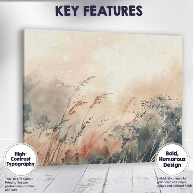 Soft Neutral Wild Meadow Grass Abstract Watercolour Landscape Canvas Wall Art Print Decor Picture Ready To Hang - image 1