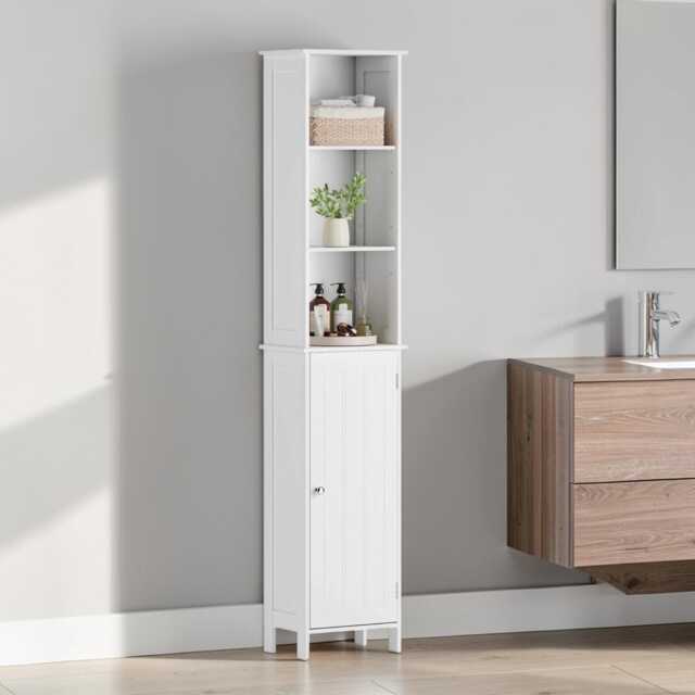 Tall White Bathroom Storage Cabinet With Door & Adjustable Shelves - image 1
