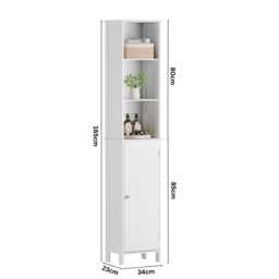 Tall White Bathroom Storage Cabinet With Door & Adjustable Shelves - thumbnail 4