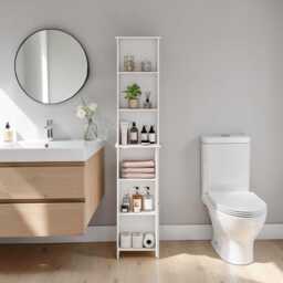 Tall White Bathroom Storage Cabinet With Door & Adjustable Shelves - thumbnail 3