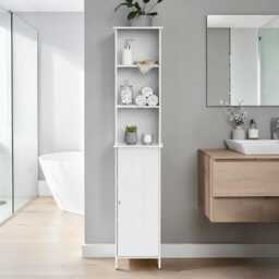 Tall White Bathroom Storage Cabinet With Door & Adjustable Shelves - thumbnail 2