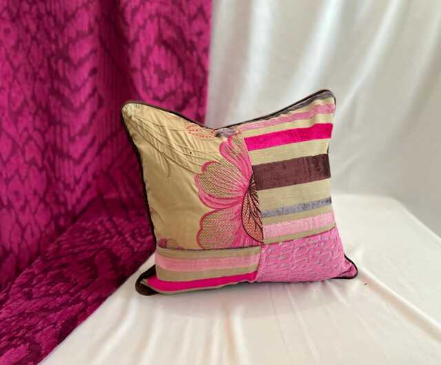 "Designers Guild, Decorative Pillow Cover, Pink & Chocolate Velvet Silk, Bohemian Cushion, Jane Hall Design, 20""/20" - image 1