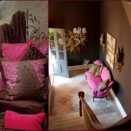 "Designers Guild, Decorative Pillow Cover, Pink & Chocolate Velvet Silk, Bohemian Cushion, Jane Hall Design, 20""/20" - thumbnail 3